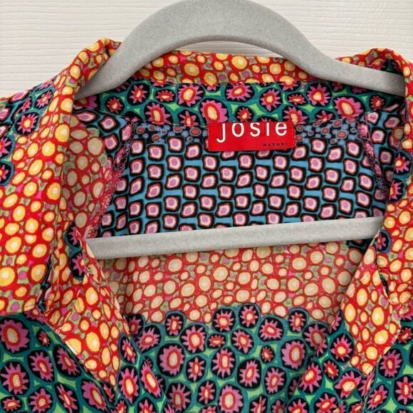 Josie Natori 100% Rayon Shirt Tunic Dress Size XL Colorful Floral Artsy Buttons - Picture 5 of 8